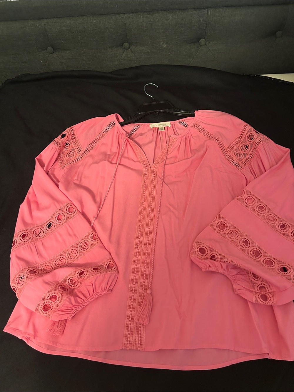 Philosophy Pink Crochet-Trim Peasant Blouse